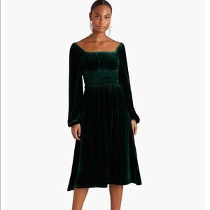 Hill house NWT jasmine velvet emerald green long balloon sleeve nap dress